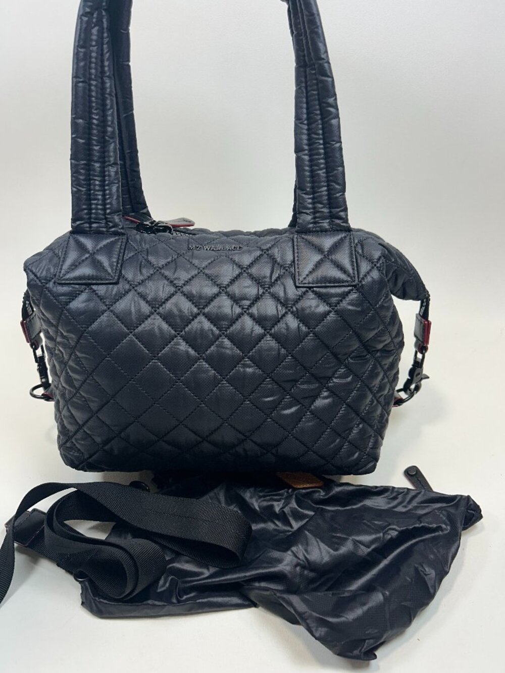 MZ WALLACE Black Medium Sutton Deluxe Light Wieght Quilted Nylon Crossbody Tote